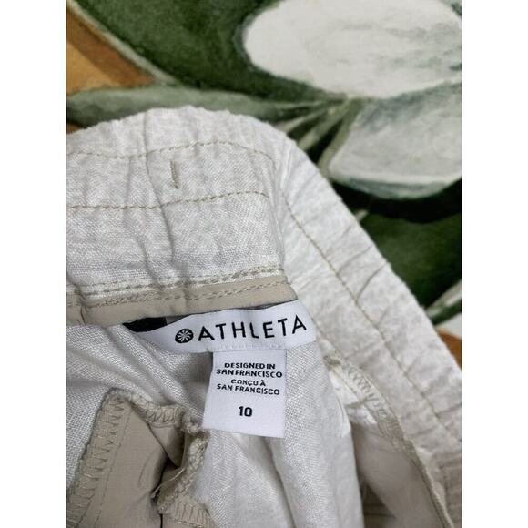 Athleta Cabo Linen Pants Size 10 Cheetah Drawstring Jogger Beige - Picture 3 of 7